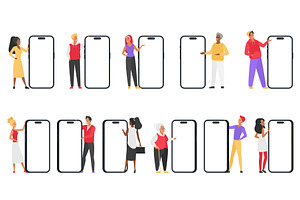 People showing big mobile phones, a Person Illustration by Lemberg Vector