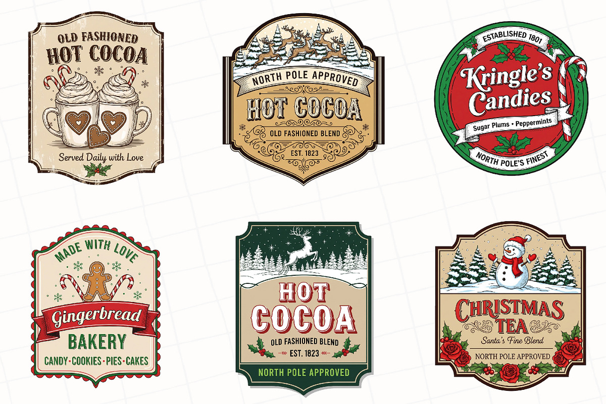 Vintage Christmas Labels Sublimation, an Illustration by OK Design (Photo 3 of 3)
