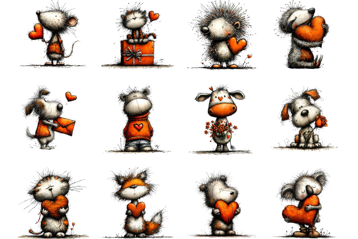 Valentines Whimsical Animals Clipart, an Illustration by Designking (Photo 3 of 5)