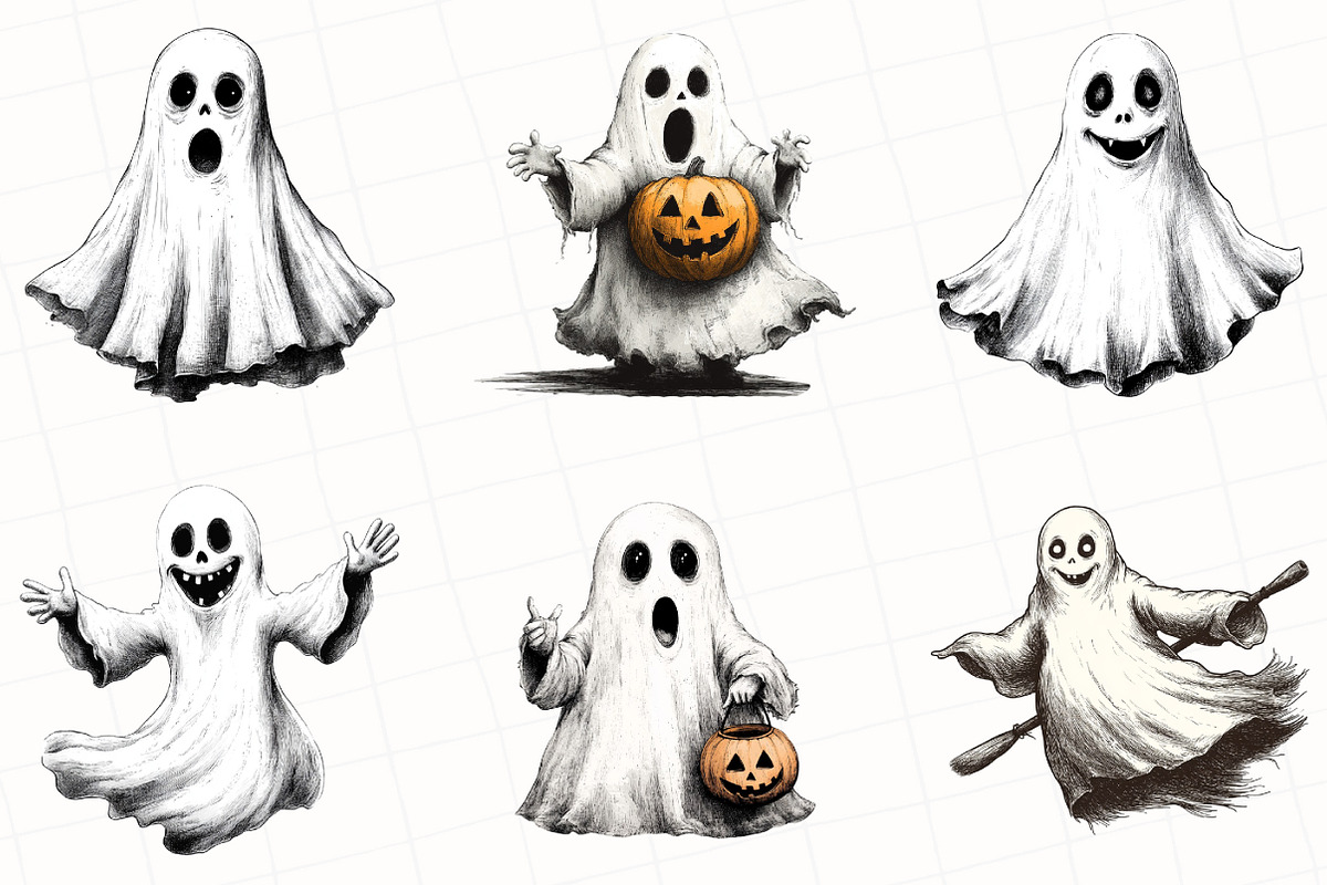 Halloween Quirky Ghost Clipart, an Illustration by OK Design (Photo 2 of 5)