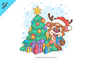 Cartoon Deer and Christmas Tree., an Animal Illustration by KENO Mascots (Thumbnail 2 of 3)