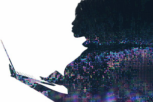 Digital network AI silhouette neon, a Person Photo by Photo Drive Studio
