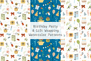 Birthday Party Watercolor Patterns, a Pattern Graphic by Lyolya Profitrolya (Thumbnail 1 of 4)