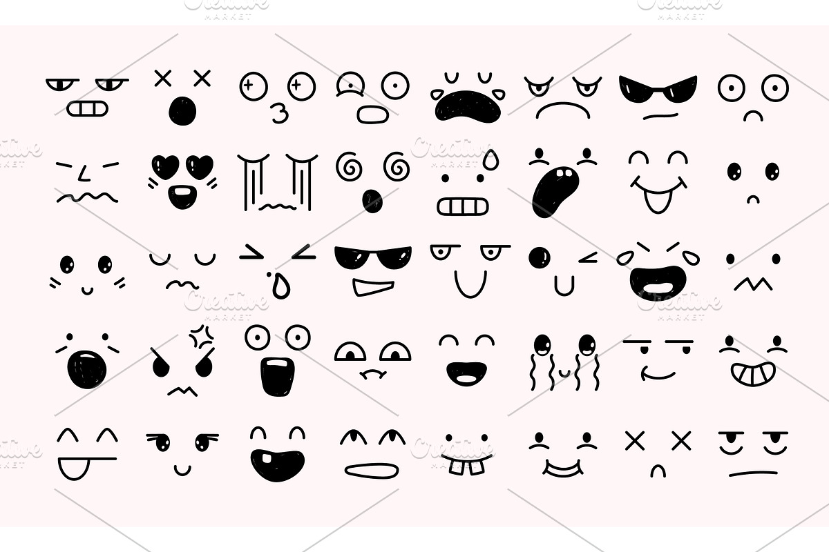 Cute doodle emoji. Kawaii facial, an Object Illustration by winwin.art