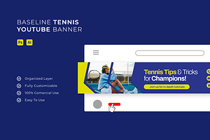 Baseline Tennis - YouTube Banner, a Social Media Template by Esensifiksi.studio