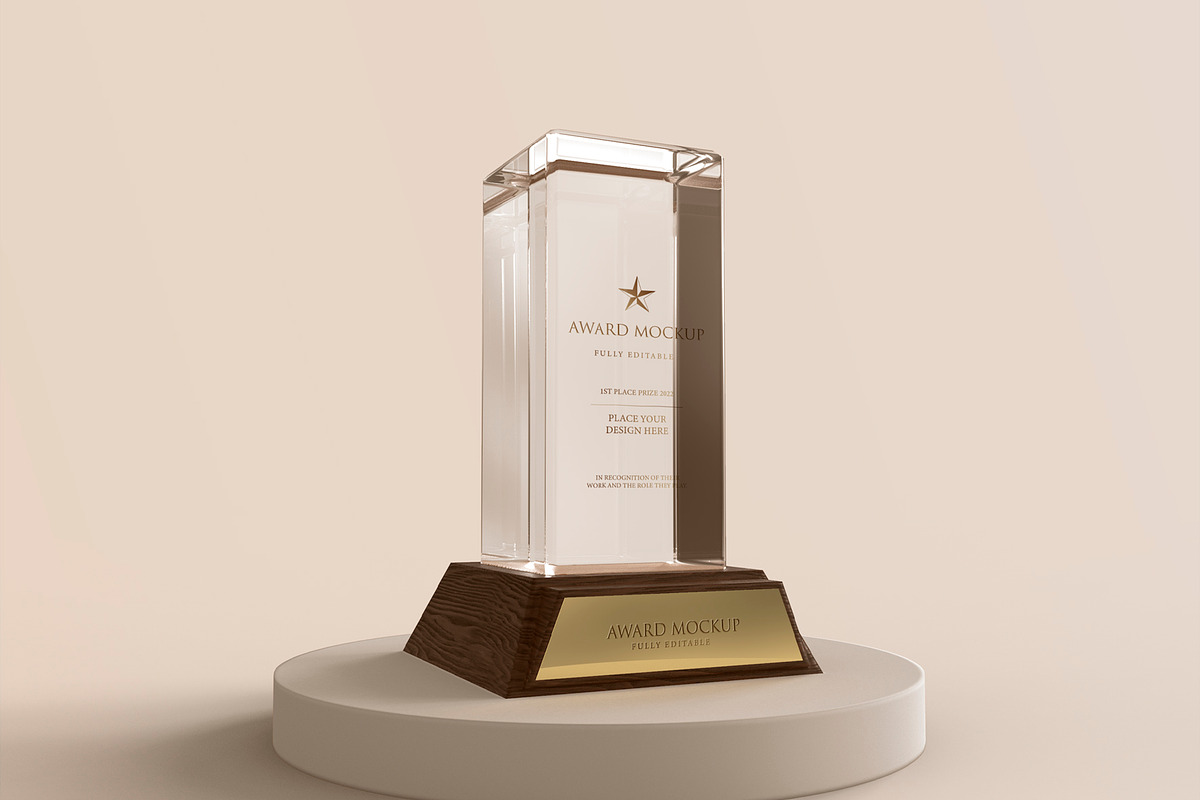 Rectangular Glass Trophy on Platform, a Cups & Container Mockup by ...