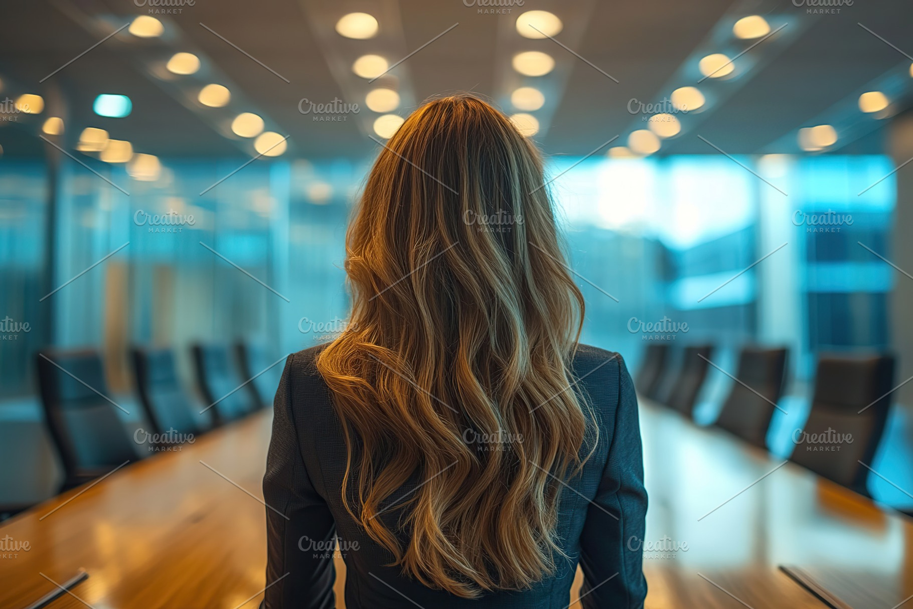 Attractive businesswoman looking at camera in business office, a Photo by AlyaAnd