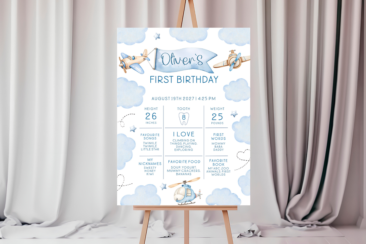 Vintage Plane 1st Bday Stats Board, a Templates & Theme by VeliusCreativeStudio (Photo 3 of 3)