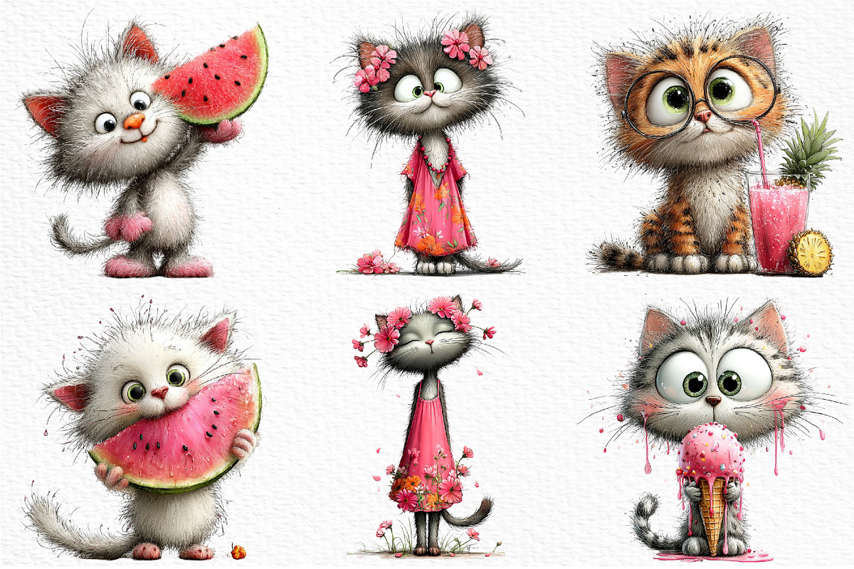 Whimsical Summer Cats Clipart, an Illustration by Craft Nest (Photo 4 of 12)