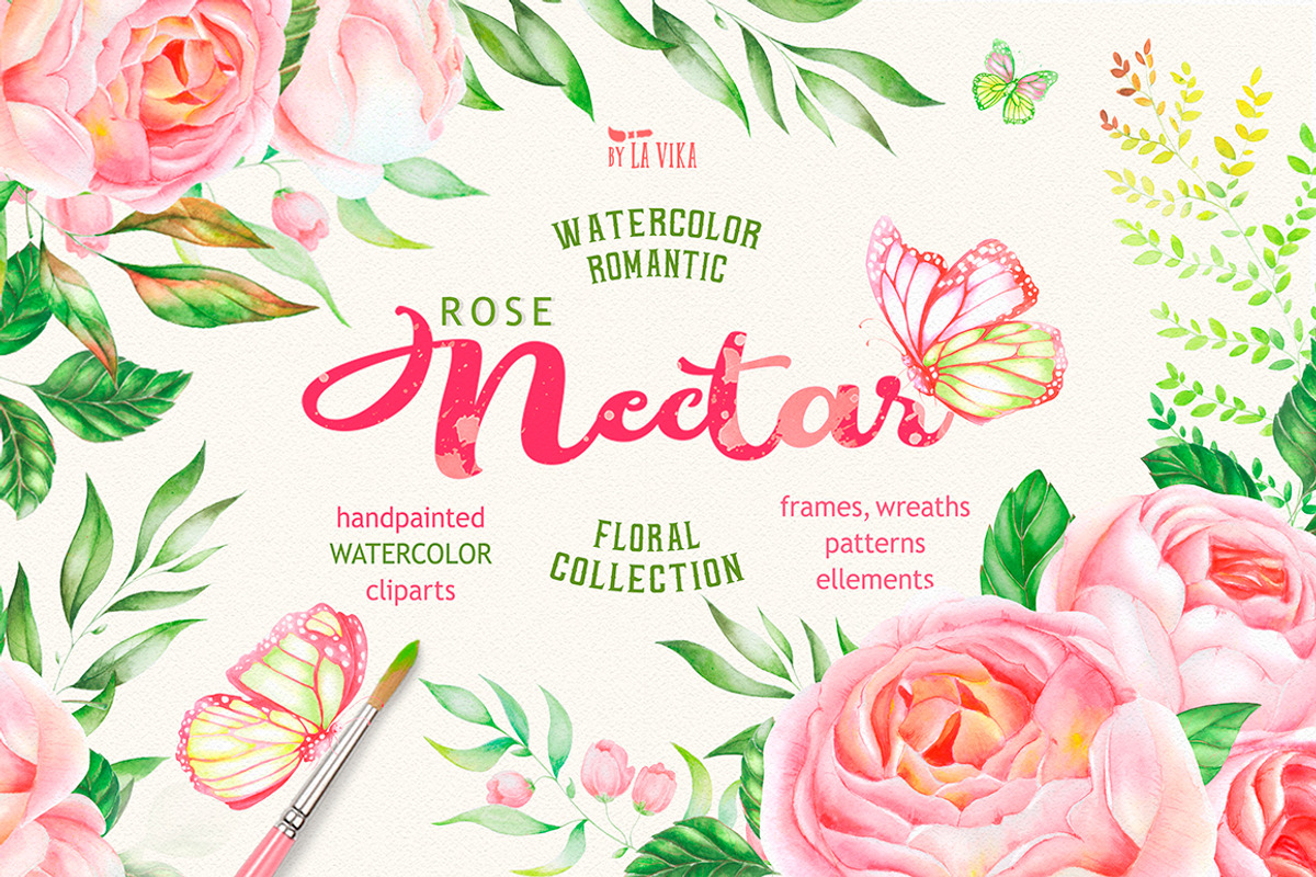 Watercolor Rose Nectar - clipart, an Illustration by LaVika (Photo 1 of 8)