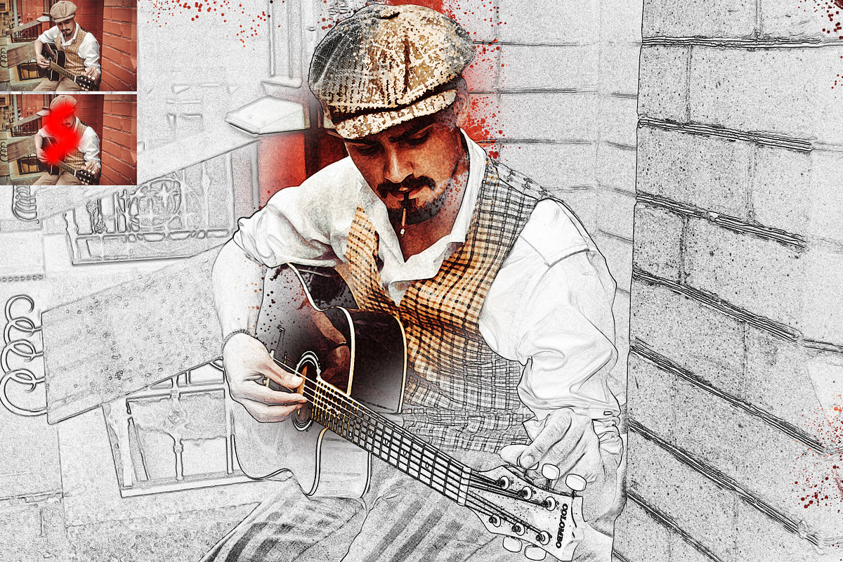 Watercolor Sketch Photoshop Action, an Action Add-On by Grishka89 (Photo 2 of 9)