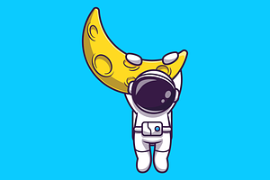 Astronaut Hanging On Moon Cartoon