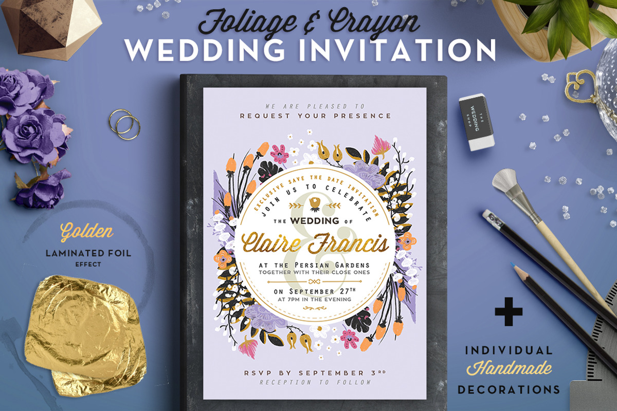 -50%* Foil&Crayon Wedding Invite III, an Invitation Template by The Wedding Shop (Photo 1 of 5)