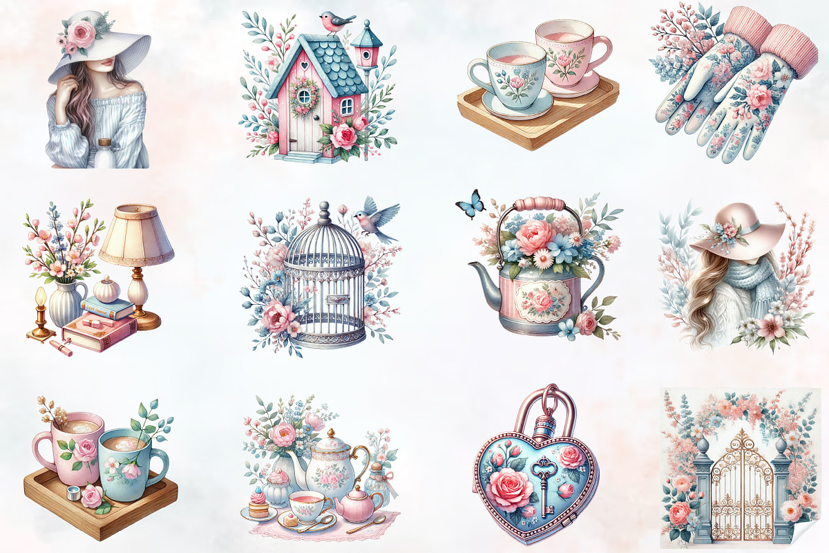 Cozy romantic spring clipart, an Illustration by RobertsArt (Photo 3 of 7)