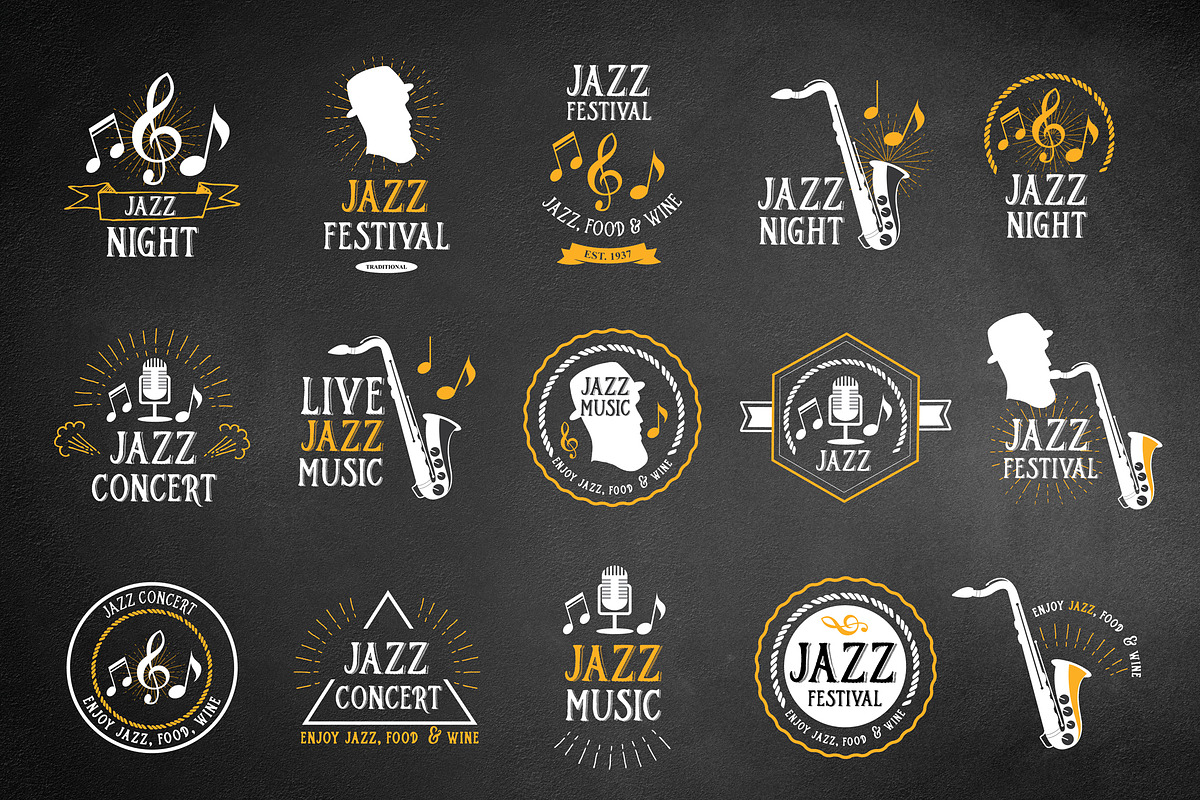 Set of vector jazz icons, an Illustration by SpaceDuck