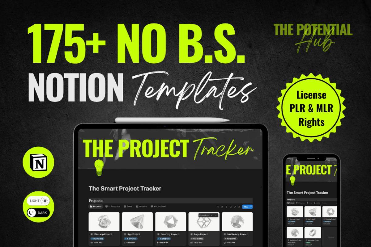 175+ No B.S Premium Notion Bundle, a Templates & Theme by ThePotentialHub (Photo 1 of 8)