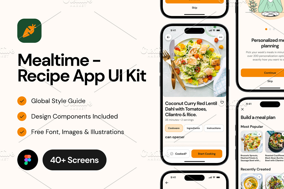 Mealtime - Recipe App UI Kit (Figma), an UI Kit Template by Hamza Naeem (Photo 1 of 4)