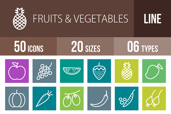 50 Fruitsvegetables Line Multicolor