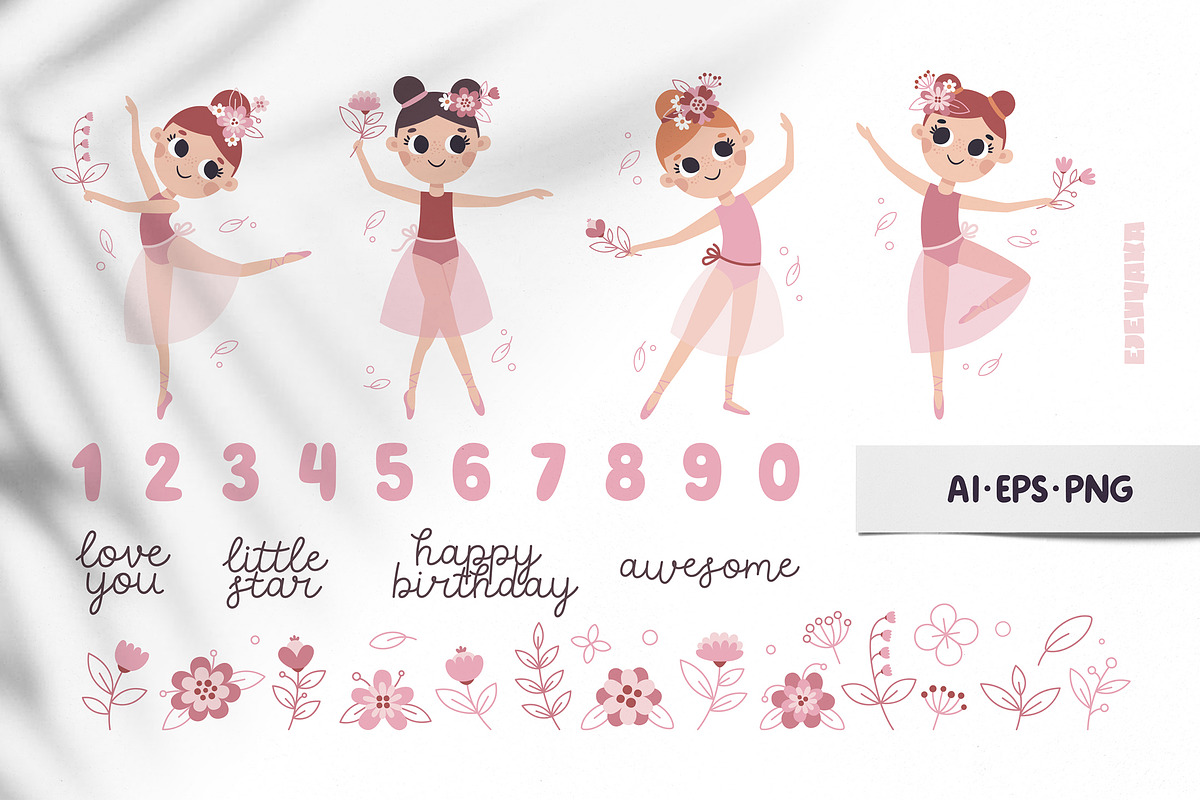 Cute Ballerina Clipart, Patterns, a Person Illustration by Ejevyaka (Photo 3 of 11)