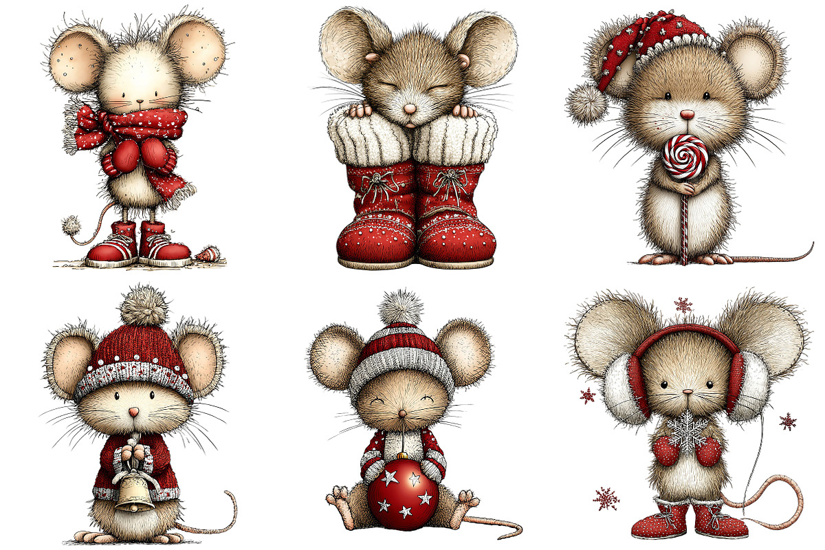 Whimsical Christmas Mouse Clipart, an Illustration by Craft Nest (Photo 5 of 10)
