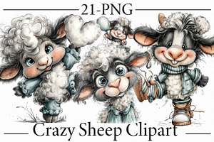 Crazy Sheep Clipart, an Animal Illustration by Libby Wishes