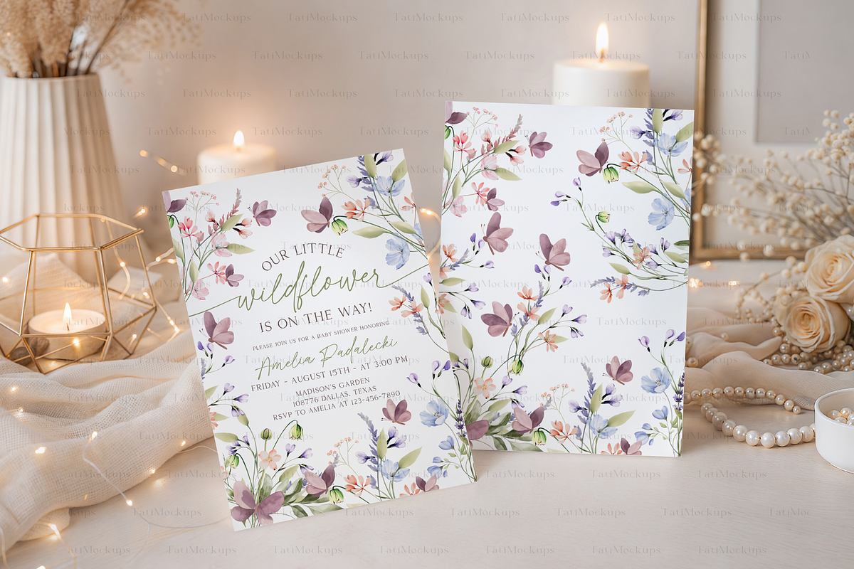 Two Vertical Invitation Cards Mockup, a Product Mockup by TatiMockup (Photo 3 of 4)