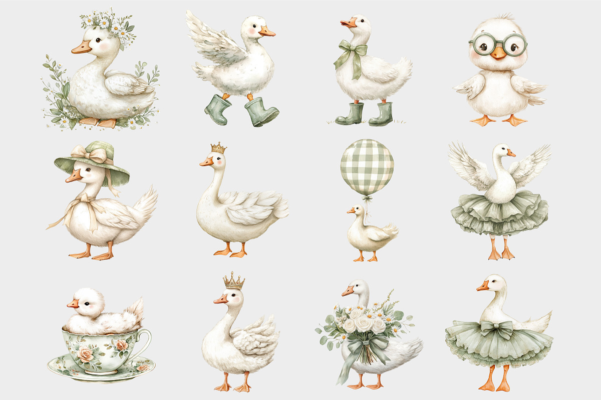 Watercolor Green Silly Goose Clipart, a Seasonal Illustration by Design Market (Photo 4 of 5)