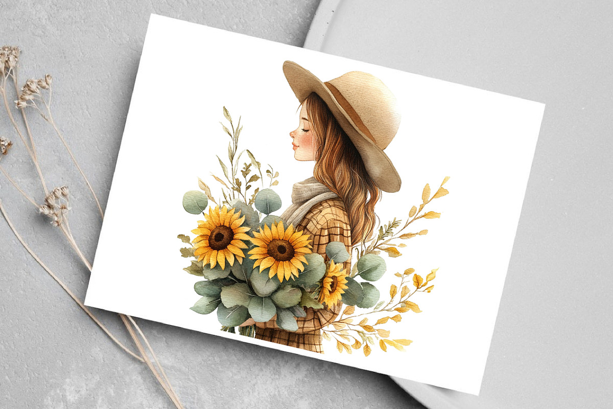 Girls with Fall Flowers Clipart PNG, a Seasonal Illustration by Canvas Craft (Photo 5 of 7)