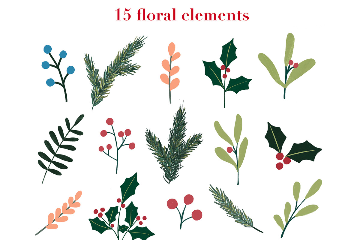 Christmas foliage clipart, a Seasonal Illustration by Katie Lisker (Photo 3 of 3)