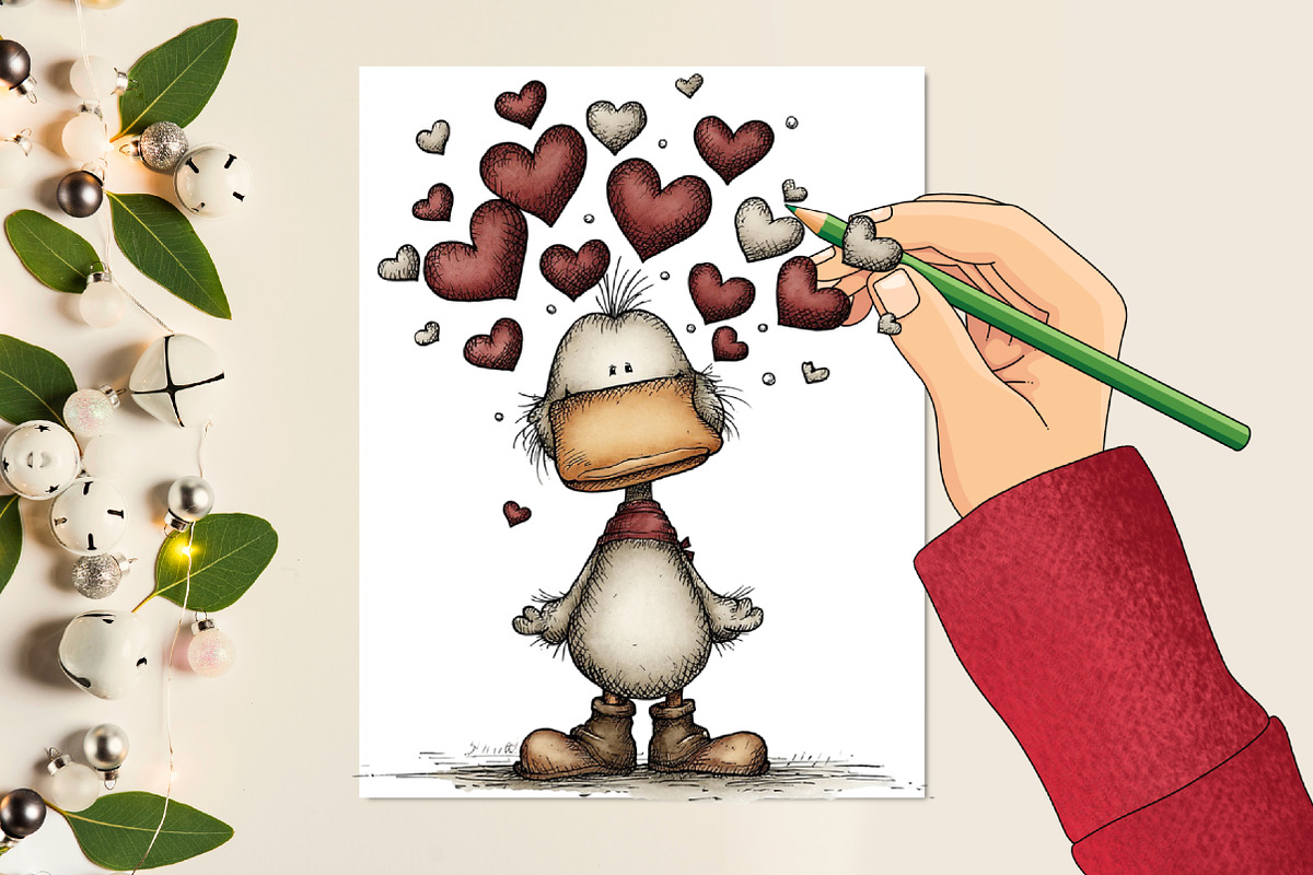 Whimsical Valentine Duck Clipart, an Illustration by designcity5 (Photo 4 of 5)