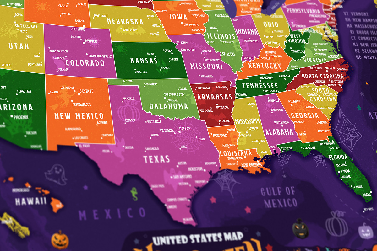 Halloween USA Map Printable Bundle, an Education Illustration by AdrianDragne (Photo 9 of 11)