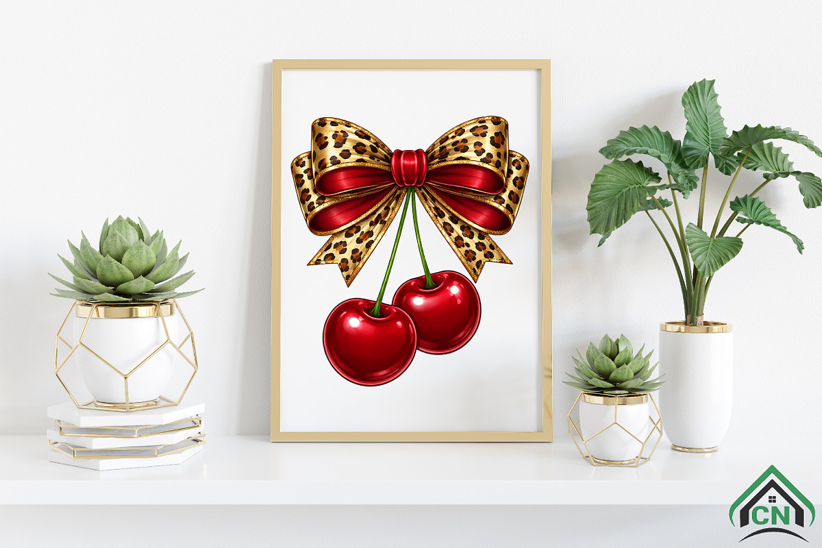 Cherry Leopard Bow PNG, an Illustration by Craft Nest (Photo 3 of 4)