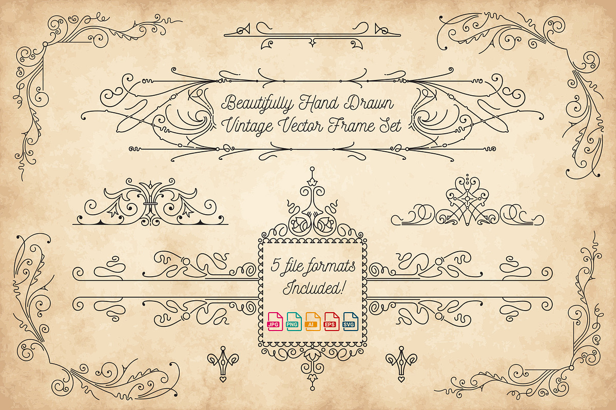 Vector Vintage Hand Drawn Frames, a Decorative Illustration by Pingebat (Photo 1 of 2)