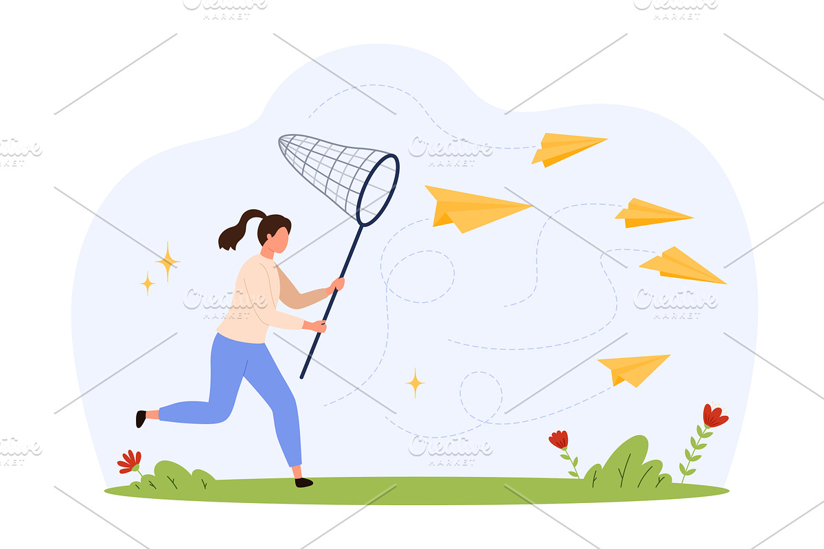 Chasing Flying Paper Planes, an Object Illustration by Flashvector