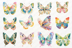 Watercolor Colorful Butterflies PNG