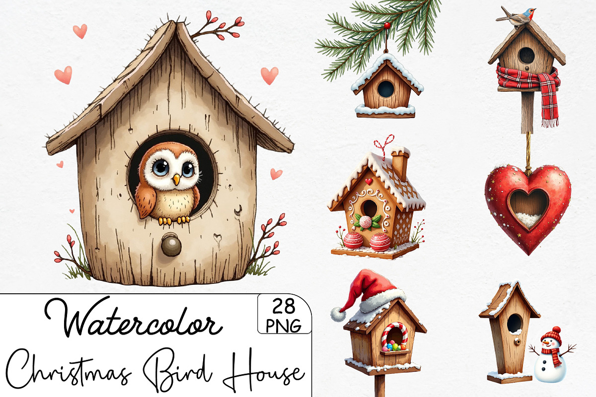 Christmas Bird House Clipart Bundle, an Illustration by CrexoraLab (Photo 1 of 5)