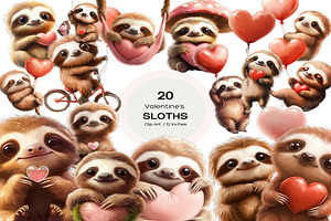 Valentines Day 20 Sloths Clipart, an Animal Illustration by PrintablesByFranklyn