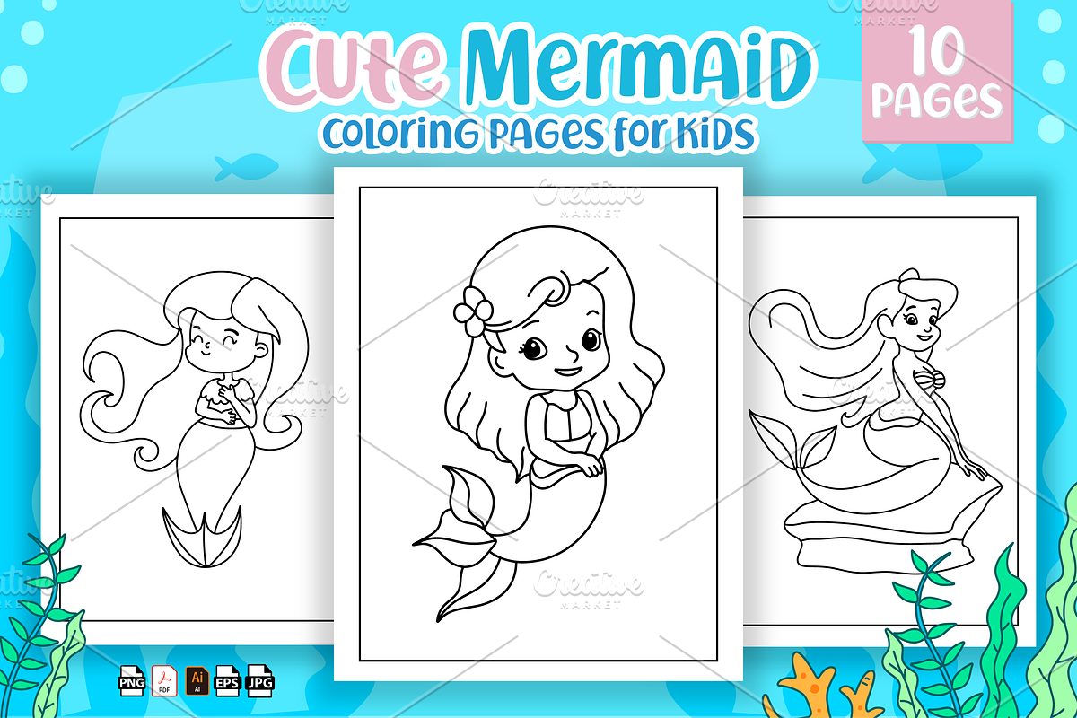 Cute Mermaid Coloring Pages For Kids, a Person Illustration by Sultana177 (Photo 1 of 2)