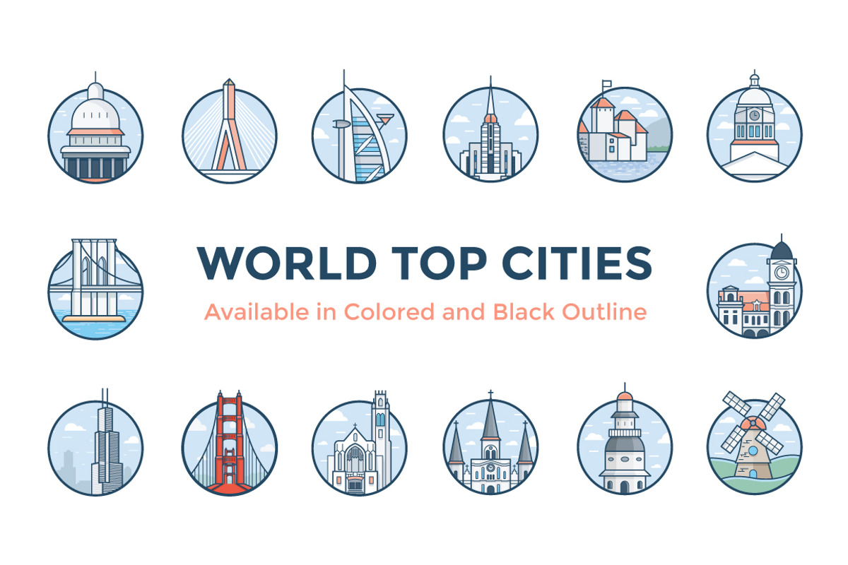 World Cities Illustrations, a Decorative Illustration by Prosymbols (Photo 1 of 7)