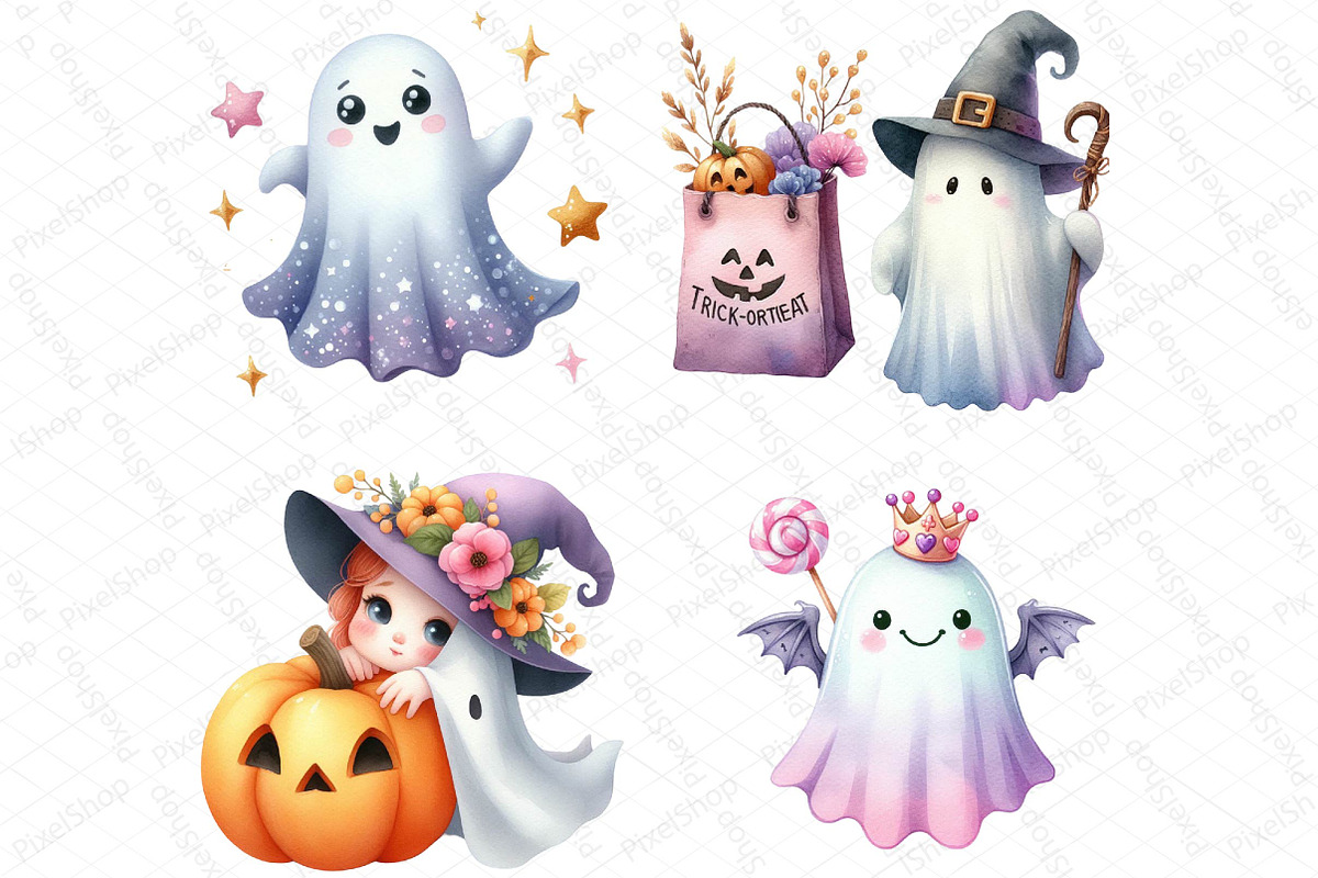 Cute Halloween Ghost Clipart, an Illustration by DreamPrint404 (Photo 4 of 4)