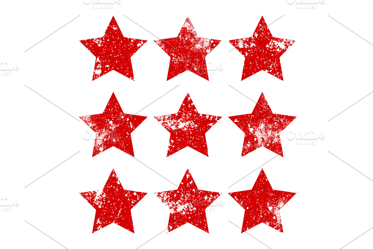Red vintage stars with cracks and, an Object Illustration by 32pixels