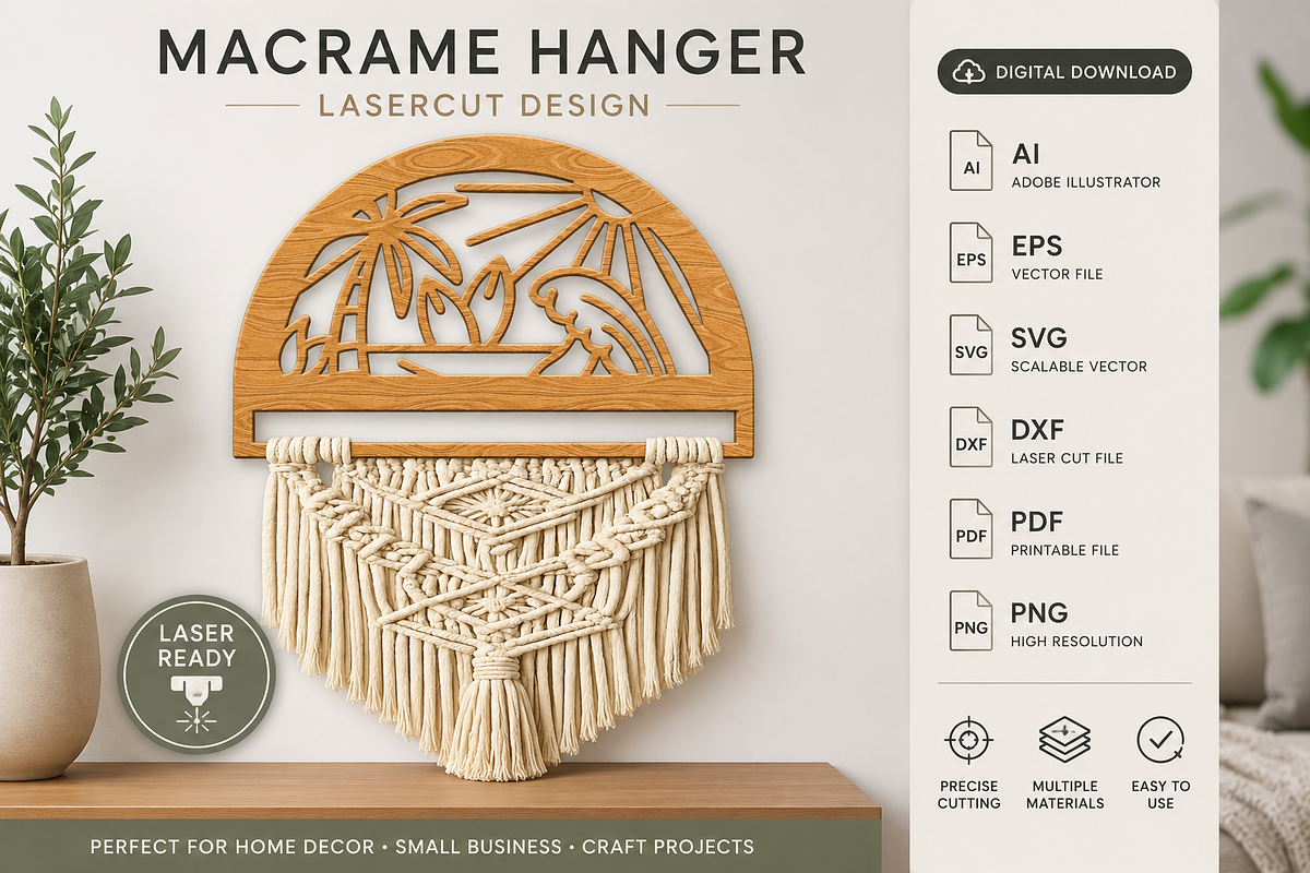 Beach Sunset Macrame Hanger Lasercut, an Object Graphic by OTVEY DESIGN (Photo 6 of 13)