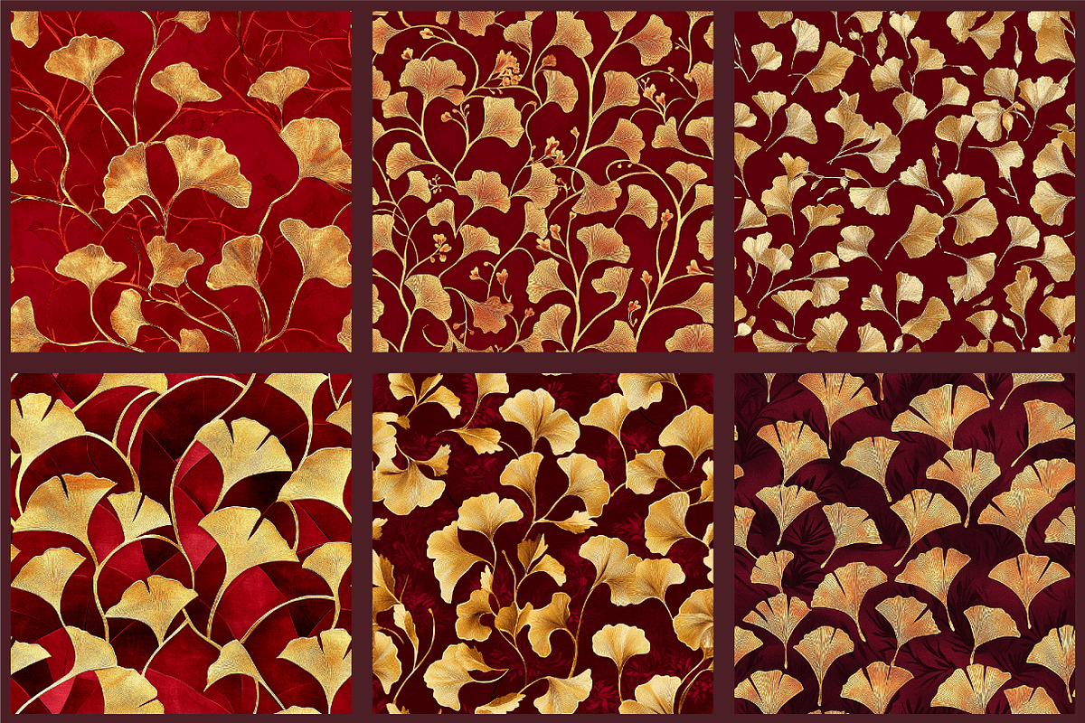 Red and Gold Ginkgo Digital Paper, a Pattern Graphic by designcity5 (Photo 5 of 5)