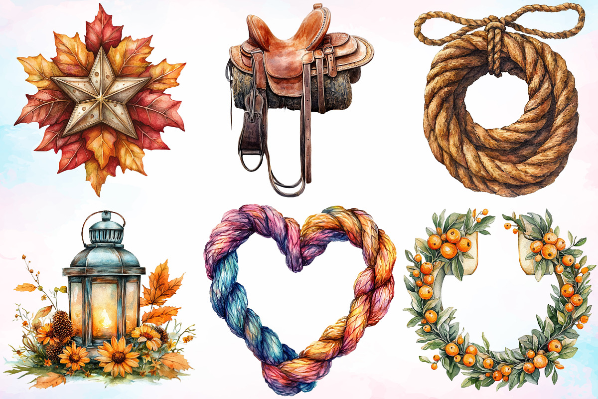 Watercolor Cowboy Autumn Clipart PNG, a Seasonal Illustration by Canvas Craft (Photo 2 of 3)