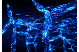 Three wind mills composed of glowing, an Industrial Photo by ZinetroN