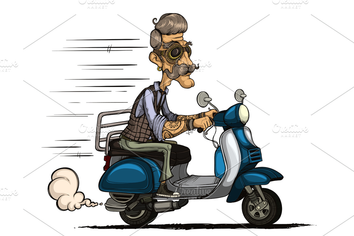 Hipster and Courier ride on scooter, a Food Illustration by yuanden graphics (Photo 1 of 4)
