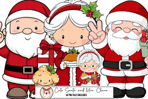Cute Santa and Mrs. Claus Clipart, an Illustration by DreamArtGraphic
