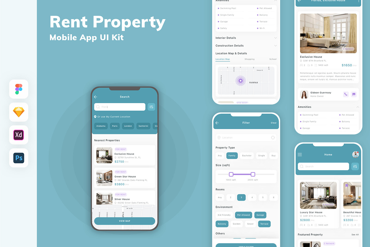 Rent Property Mobile App UI Kit, an UI Kit Template by uicube