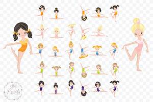 Girls Gymnastics Cute Clipart/ 3