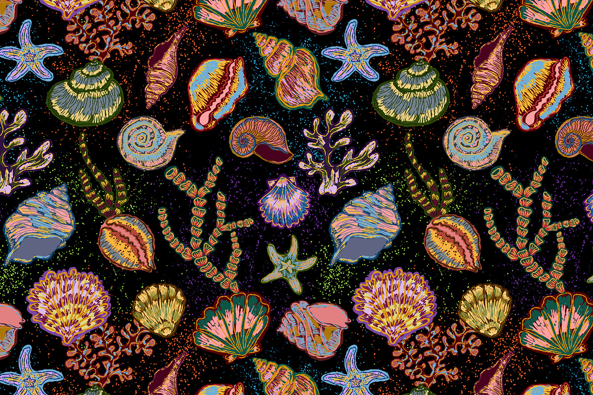 Vintage Seashell Coastal Nautica, a Pattern Graphic by NayaChu (Photo 1 of 9)